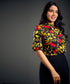 Mock-Neck Ruffle Cuff Print Top